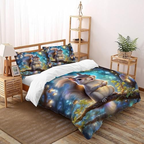 Squirrel Funda De Edredón 2 Piezas con Impresión En 3D Animal Theme con Cremallera Y Funda De Almohada Super King（260x220cm） Microfibra Ropa De Cama