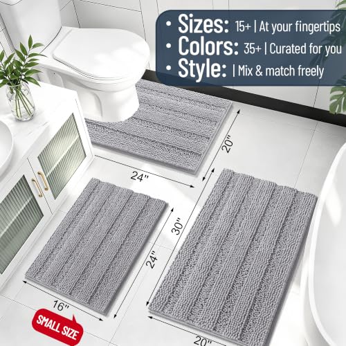 Image of Smiry Thick Chenille Bathroom Runner Rugs 44x24, Extra Absorbent Striped Bath Mat, Machine Washable, Rubber Backing, Long Bath Rugs for Tub & Shower, Modern Home Decor Accessories, Grey