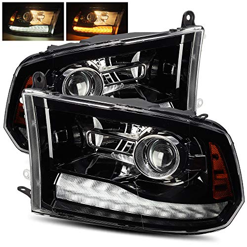 Modifystreet Polished Black For 13-18 Ram 1500/2500/3500 Factory Projector Headlights Replacement Kit