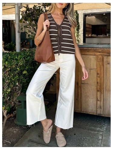 SOLY HUX Women's Sleeveless Striped Sweater Vest V Neck Tie Bow Crochet Knit Tank Tops Casual Loose Cardigan4