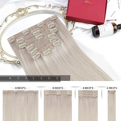 Moresoo Clip in Human Hair Extensions White Blonde Full Head Clip in Hair Extensions Real Human Hair Blonde Remy Hair Straight 22 Inch 7 Pieces/120g #60A - Image 3