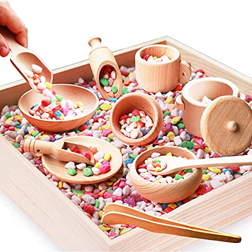 Montessori Sensory Bin Tools: 1 Wooden Box + 11...