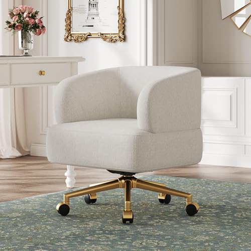 YuQozii Silla giratoria, diseño contemporáneo, silla giratoria de ocio, 5 ruedas, giro 360°, chenilla, beis, 71 x 60 x 71 cm