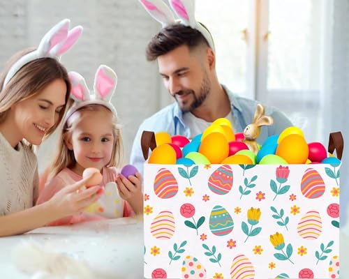Image of Large Rectangular Easter Baskets Empty Waterproof Boy Toy Box Foldable Kid's Gifts Storage Bin Spring Room Decor(Rose Egg)