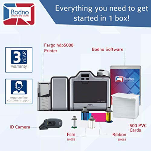 Fargo Hdp5000 Dual Sided Id Card Printer & Complete Supplies Package With Silver Edition Bodno Software #TOP1