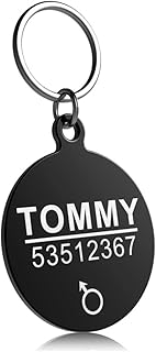 Kuntrona Anti-Lost Stainless Steel Dog ID Tag Engraved Pet Cat Puppy Dog Collar Accessories Telephone Name Tags Pet ID Tags Round Black L