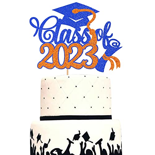Rsstarxi 1 Pack 2023 Graduation Cake Topper Glitter Congrats Class Of 2023 Grad Cap Diploma Cake Pick For Congrats 2023 Graduation Theme Party Cake Decorations Supplies Orange Blue #TOP25