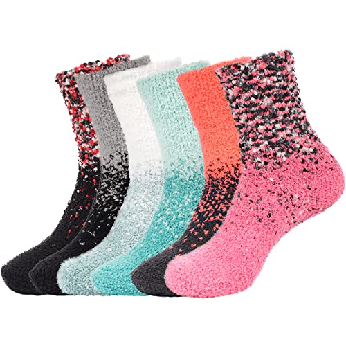 Image of BambooMN Colorful Fuzzy Socks - Assorted Super Soft Warm Microfiber Comfy Home Socks - Value Pack