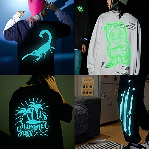 Image of RENLITONG Luminous Blue Glow in The Dark Heat Transfer Vinyl HTV Rolls - 12 inch x 10ft Iron on Vinyl for T-Shirts Costumes, PU Elastic HTV Roll for All Cutter Machines Easy to Cut & Weed