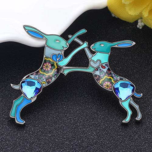 Broche de conejo de Pascua NEWEI en aleación esmaltada azul para mujer 3