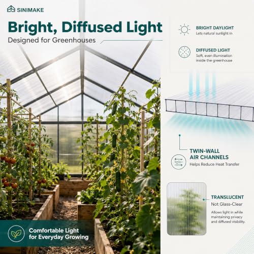 Sinimaka 8 Pack Polycarbonate Greenhouse Panels, 4' x 2' x 0.24'' Twin-Wall Polycarbonate Sheets, All Weather Clear Roof Panels Greenhouse Replacement Panels by Sinimaka - Used condition - Image 5