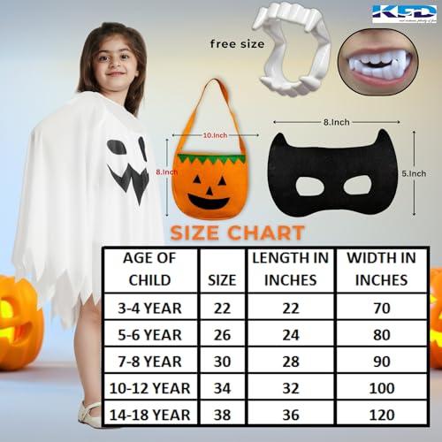 Image of Kaku Fancy Dresses Polyester Halloween White Robe /Cloak With Teeth, Mask & Basket Combo Fancy Dress Halloween Costume For Kids, 7-8 Years