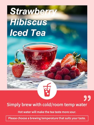 Image of TeeLux Strawberry Hibiscus Iced Tea, Natural Hibiscus Tea with Stevia and Rosehip, Tangy & Sweet Flavor, Caffeine Free, 100 Count