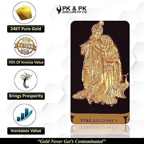 Image of Pk & Pk Jewellers Radha Krishna Ji Table Top | 24KT Gold | Golden Frame | Medium Size (For Premium Gift, Office Desk, Car Dashboard, Table Decoration)Gold, Religious