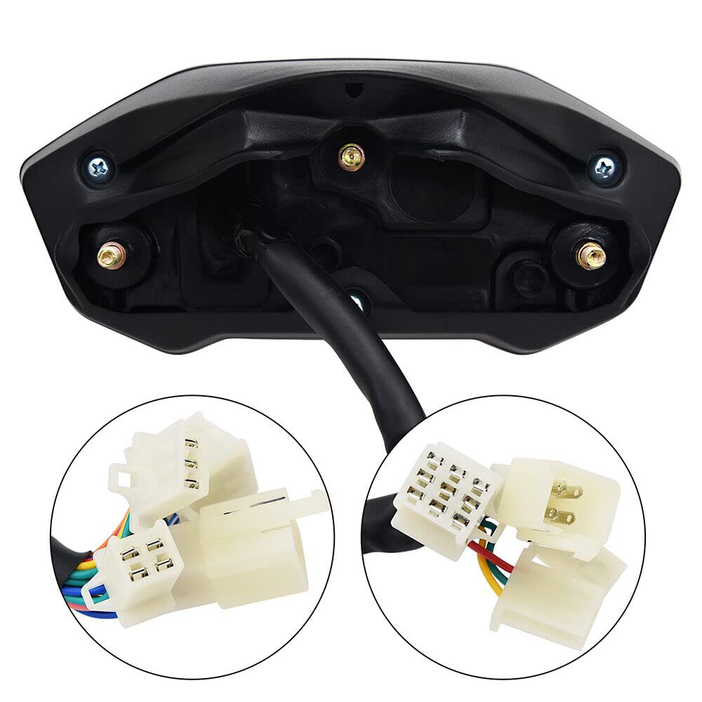 Close-up of the tachometer's wiring connectors