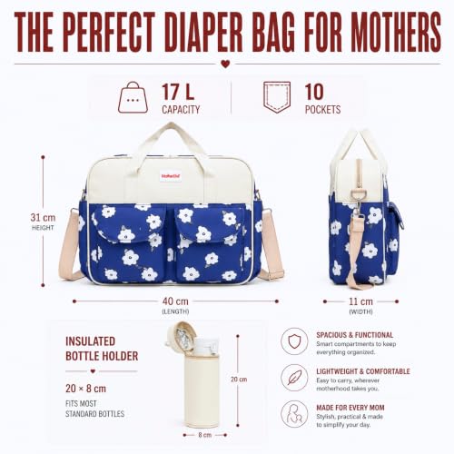 Image of Diaper Bag for Mothers for Travel with Changing Station | Tote Diaper Baby Bag for Mom | Diaper Bag with Insulated Bottle Holder & Changing Mat | 17 L,10 Pocket