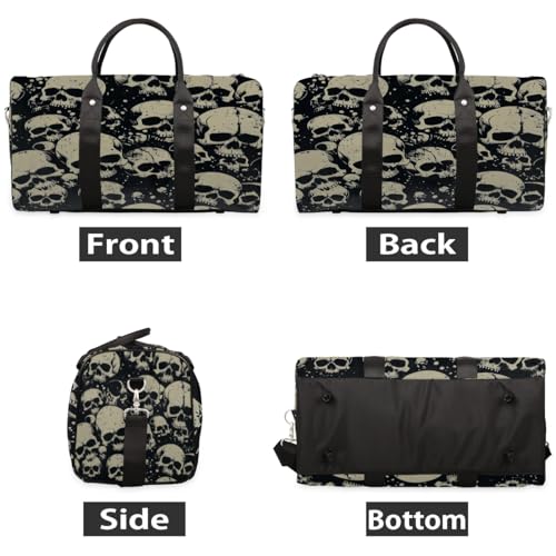 Travel Duffle Bag for Women Men Goth Skeleton Sports Totes Gym Yoga Bag Girls Boys Waterproof Weekender Overnight Bag Vintage Skull Carry-On Bag with Shoulder Strap Workout Bag2