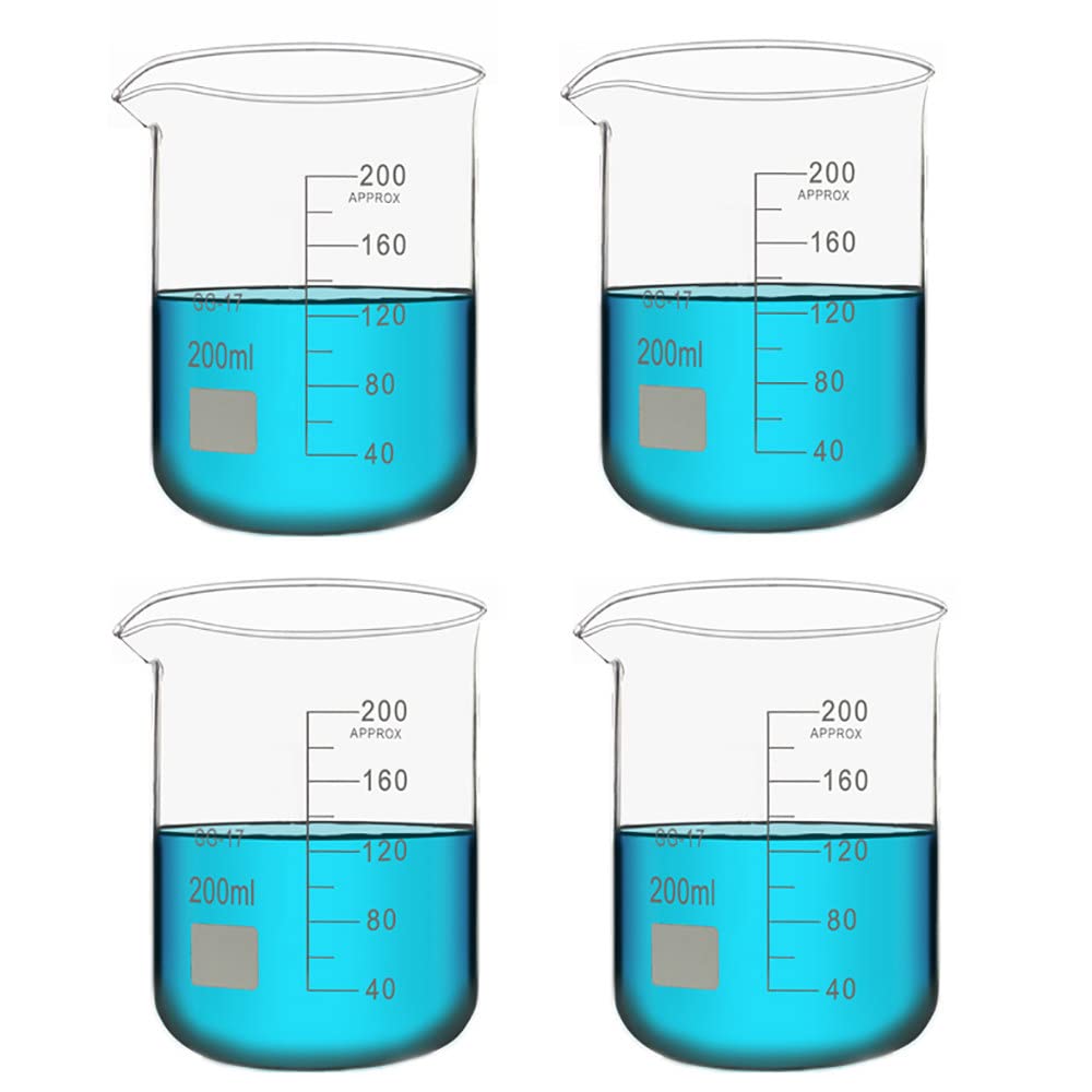 Vasos de precipitados de vidrio de 4 piezas, (100 ml / 150 ml / 200 ml / 250 ml / 300 ml / 400 ml / 500 ml) Vaso de laboratorio de borosilicato transparente, vasos de medición de vidrio con graduaci