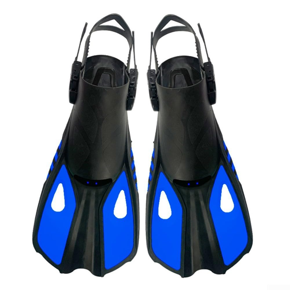 Sawhamale Adjustable Snorkeling Fins for Adults, Lightweight Silicone Swim Training Fins with Secure Fit for Diving and Swimming, Wear-Resistant Open Heel Flippers(L/XL blue)