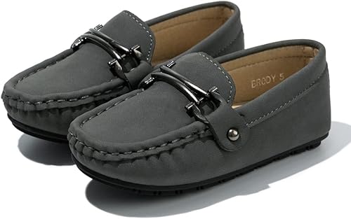 Kannior Mocasines de cuero sin cordones para niños y niñas, con textura, planos, vestido de barco, mocasín, escuela, zapatos para caminar