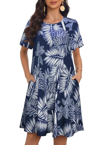 Image of My Sky Summer Dresses for Women 2026 Casual Short Sleeves Tshirt Flowy Beach Plus Size Sundress with Pockets
