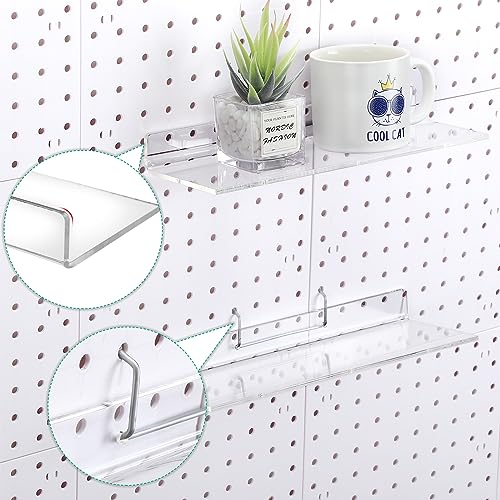 4 Set Pegboard Shelf Clear Acrylic Shelf with Metal Hooks Peg Board Organizer Accessories Storage Shelf for Pegboard Display Wall Craft Room Home Garage Nursery Kitchen Workbench (L Shape,12 x 4 Inch)