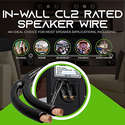 Gearit 14Awg Premium Heavy Duty Braided Speaker Wire Cable (6 Feet) Dual Gold Plated Banana Plug Tips - In-Wall Cl2 - Oxygen-Free Copper (Ofc) Black #TOP2