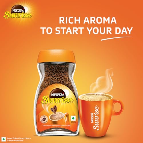 Image of Sunrise Instant Coffee Powder by Nescafe | Rich Aroma for the perfect start to your day | Coffee Chicory-Mix | 190g Jar (Pack of 2)