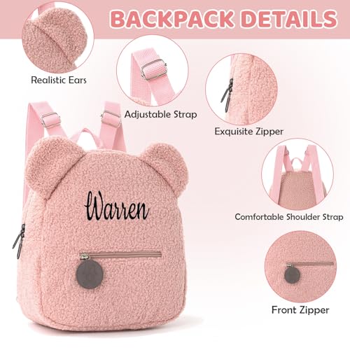 Ulico Personalized Bear Backpack,Custom Embroidered Name Bear Ears Shoulder Bag,Cute Fuzzy Mini Daypack Purse Gifts3