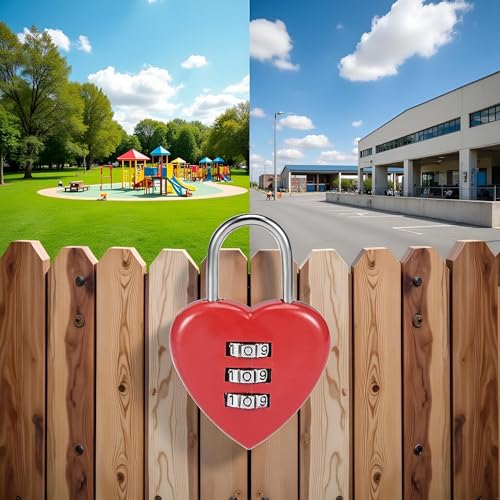 Image of Combination Lock, Heart Shape 3 Digital Password Padlock, Mini Outdoor Combo Gate Lock for School Gym Locker, Fence Gate, Toolbox, Employee Hasp Locker Combination Padlocks (Red)