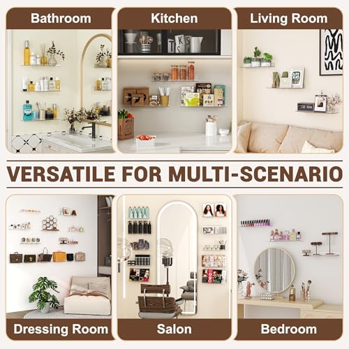 Image of Qukaka Floating Shelves for Wall Decor, 15 inch Extra Clear Wall Shelves for Bedroom, Living Room, Kitchen, Bathroom Decor, Nail Polish /Book /Decoration /Makeup /Perfume Organizer Floating Shelf-4Pack