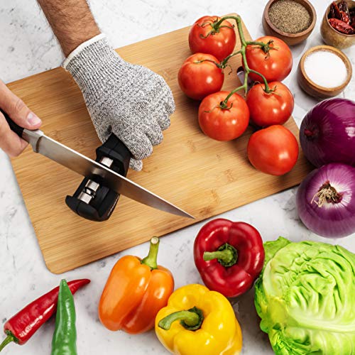 Kitchen Knife Sharpener: 3 Stage Knife Sharpening Tool Repair, Restore, Polish Steel and Ceramic Blades - Cut Resistant Glove Included