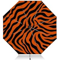 ZONTEKA Travel Umbrella for Rain Windproof Orange tiger skin black stripes animal print Zebra Automatic Cute Portable Compact Umbrella for Women Purse Backpack Car Black Sun UV Protection
