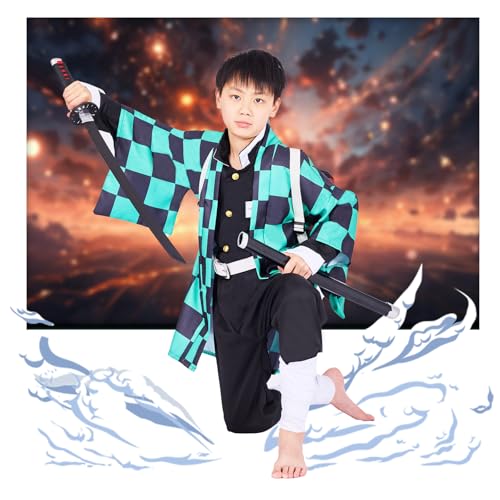 Set completo disfraz anime infantil con kimono y mochila miniatura 6