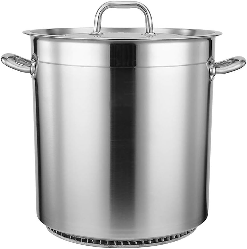 Olla Grande De Acero Inoxidable 201, Gruesa, con Tapa, para Catering, Ideal para Cocinas De Gas Y De Inducción(Un color-35L)