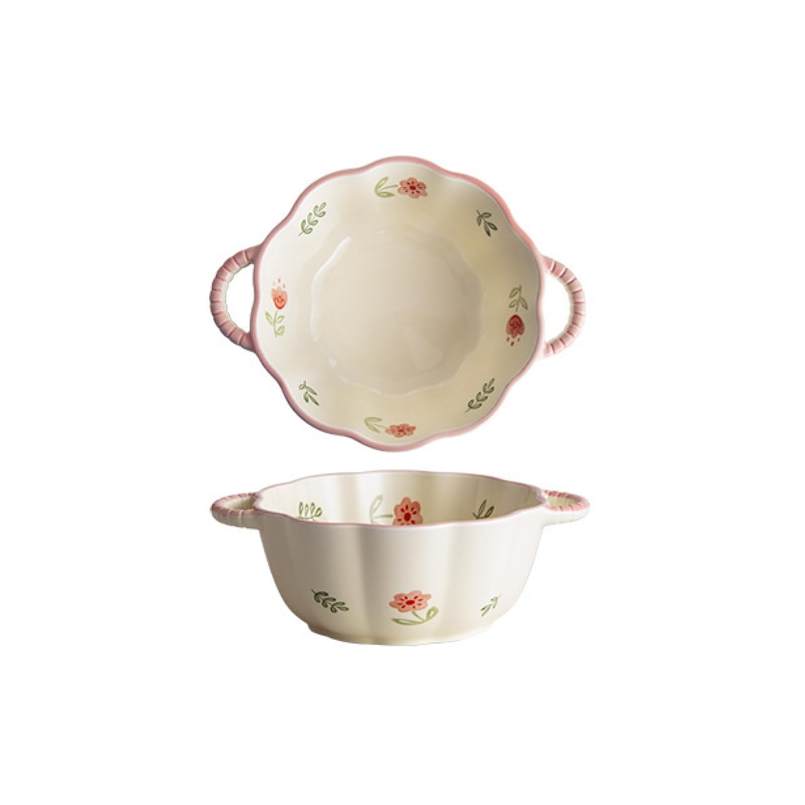 Śliczne ceramiczne naczynia podszkliwne z kwiatami ze świeżą i wykwintną osobowością - 25 cm dwuuszna miska do zupy
