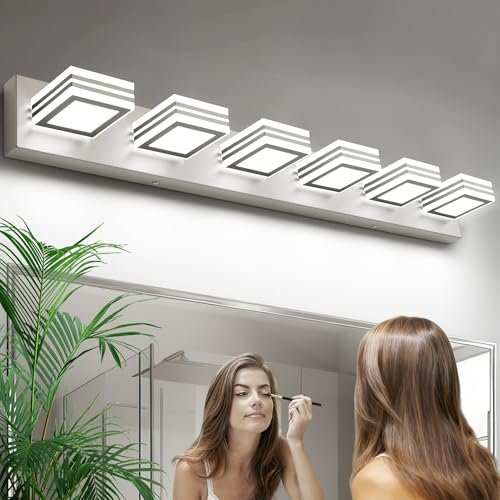 Image of SOLFART Modern LED Vanity Lights Fixtures: 6 Lights Acrylic LED Brushed Nickel Vanity Lights for Bathroom 39inch