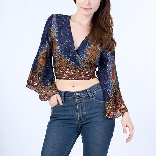 Lannaclothesdesign Boho Wrap Top for Women Beach Fashion - Soft & Breathable Rayon Womens Tops with Bell Sleeves4