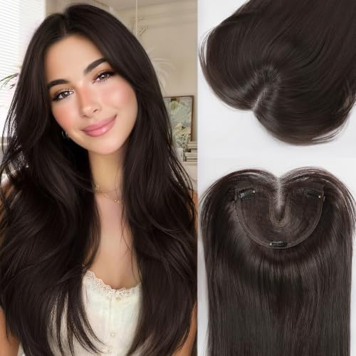 Isaic Hair Toppers for Women with Thinning Hair, 24 Inch Synthetic Clip in Topper Hair Extensions with Adjustable Band, Layered Wiglet Adds Volume and Natural Coverage (Dark Brown)