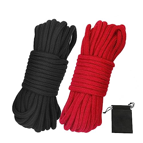 picoggo Soft Cotton Rope Multipurpose Durable Long Rope 10m Length 8mm Thick Tying Rope Macrame Cord DIY Rope (2 Pack, Black + Red)