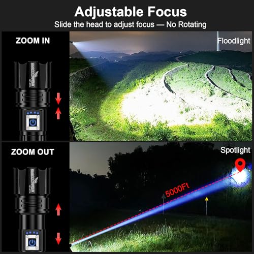 Miniatura 3 de Shadowhawk Linternas Led Alta Potencia 20000 Lúmenes, Linterna Led Recargable Usb Táctica Militar Potente, Xhp70.2 Linterna A Pilas, Ipx67 Impermeable 5 Modos Portátil Linternas