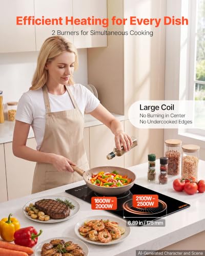 Image of VEVOR Induction Cooktop 12In 2 Burners, Built-in&Countertop Electric Stove, LED Touch & Integrated Control, 9 Power Levels, Easy-Clean Ceramic Glass, Child Lock, 3500W 220V No Plug