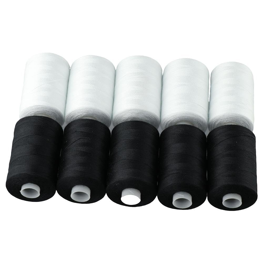 10 Spool 1000 Yards Sewing Thread,Polyester Sewing Thread for Sewing Machine Home, Sewing Shop Polyester Sewing Thread (Black and White)