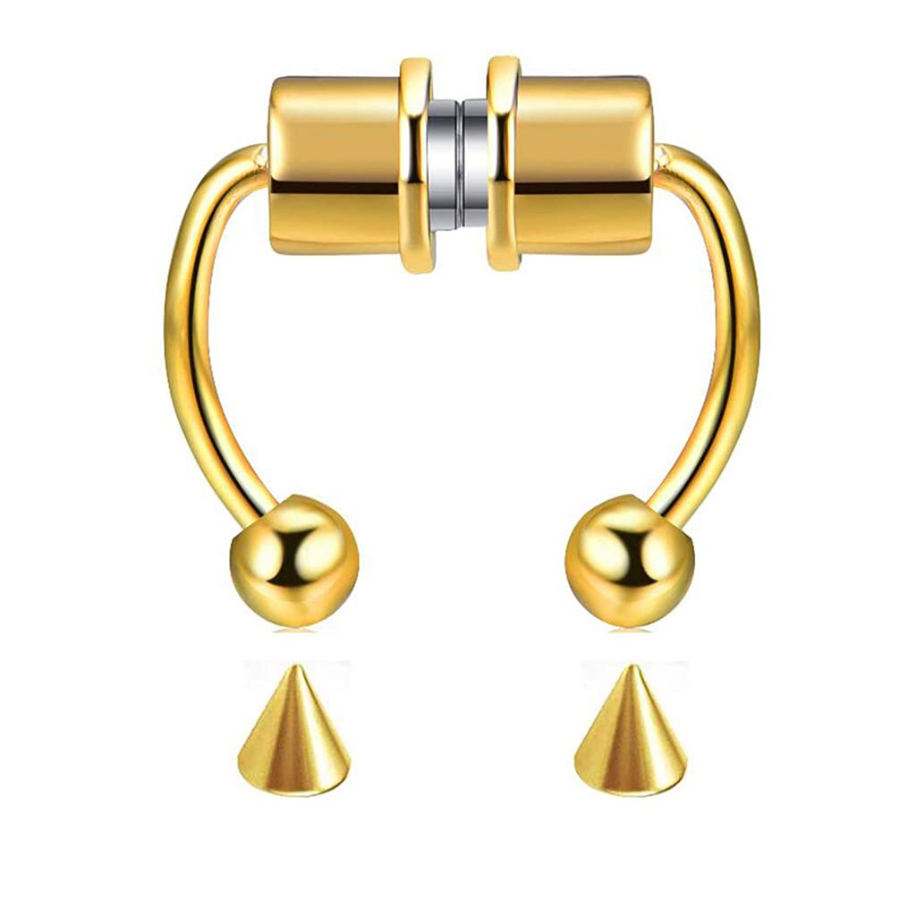 Vsilay Girls Gold Stainless Steel Horseshoe Fake Nose Rings Hoop For Hypoallergenic Magnetic Septum Nose Ring Non-Piercing Jewelry