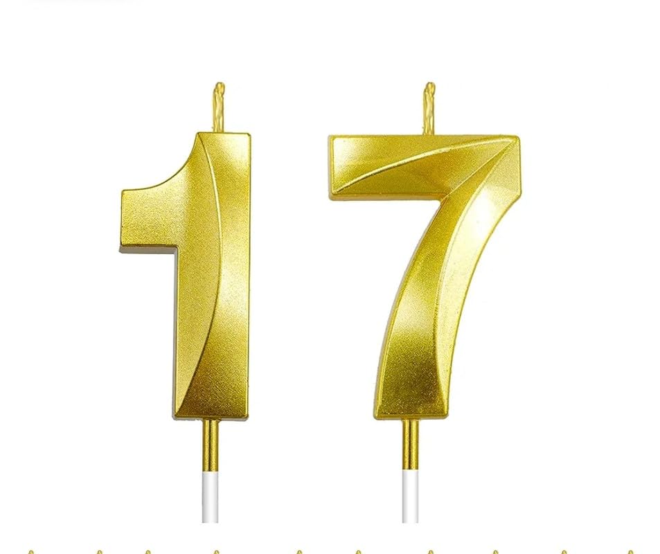 Image of Number Candles3 inch for Birthday, Wedding, Engagement, Valentines Day Celebration, Theme Party, Bridal Shower, Bachelors Decoration Gold (Numerical No 17 or 71)
