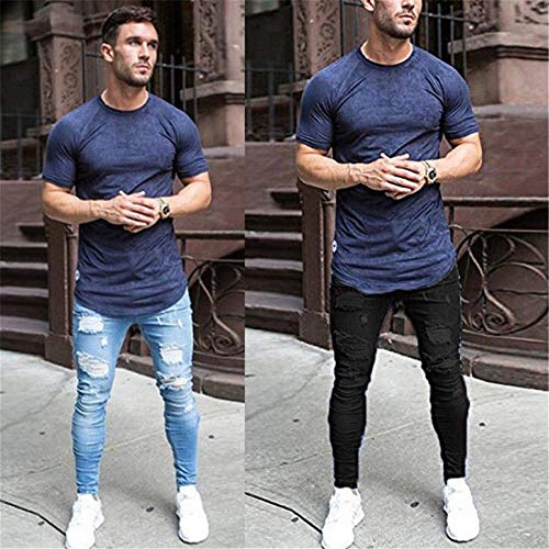 Andongnywell Men's Skinny Straight Ripped Zipper Jeans Slim Fit Stretch Knee Destroyed Denim Pants Distressed Trousers3
