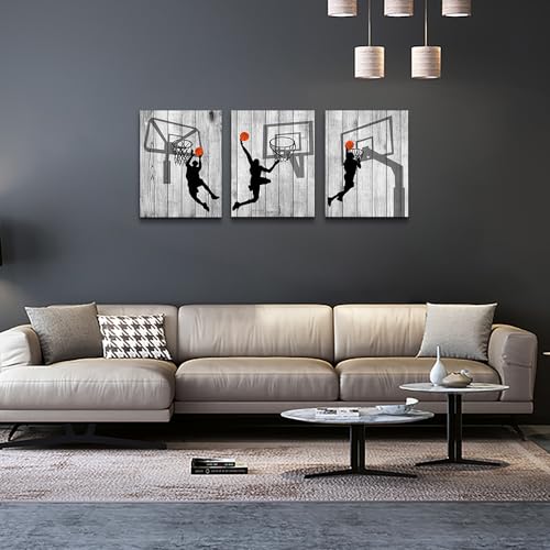DZRWUBHS Framed Canvas Wall Art For Living Room Boy Bedroom Room Office Wall Decor Black And White Wall Pictures Prints Artwork Play Basketball Sport Wall Paintings Modern Home Decor 12x16 3 Piece