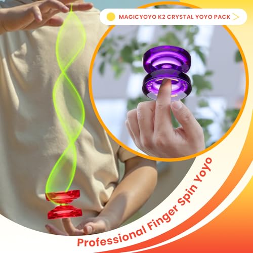 Image of MAGICYOYO K2 Crystal Responsive Yoyos for Kids 8-12, Unresponsive Yoyo Pack with Finger Spin Function, Professional Yo yo with Bearing Kit, 12 Yo-yo Strings+2 Sacks (Red+Purple)