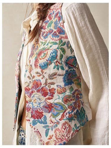 MakeMeChic Women's Plus Size Western Outfit Floral Vest Tops Sleeveless V Neck Button Front Jacket Outerwear4