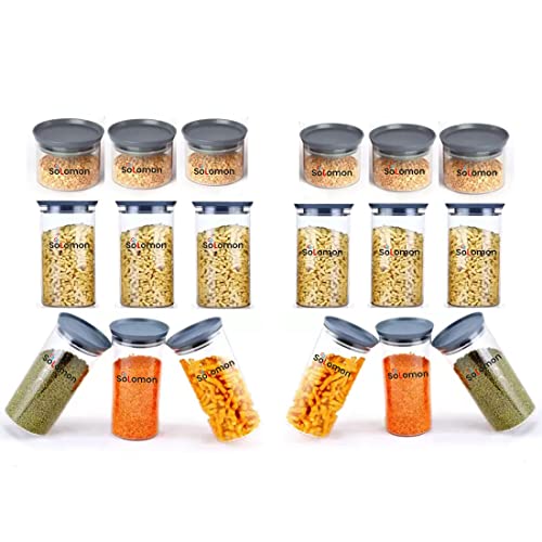 Solomon™ XLLENT Unbreakable Airtight Transparent Plastic Jar for Kitchen Grocery Container Food Grade Quality Product Used for Daily Storage (500ML, 900ML, 1400ML) (Pack of 18, Grey) Solomon™ XLLENT Unbreakable Airtight Transparent Plastic Jar for Kitchen Grocery Container Food Grade Quality Product Used for Daily Storage (500ML, 900ML, 1400ML) (Pack of 18, Grey)